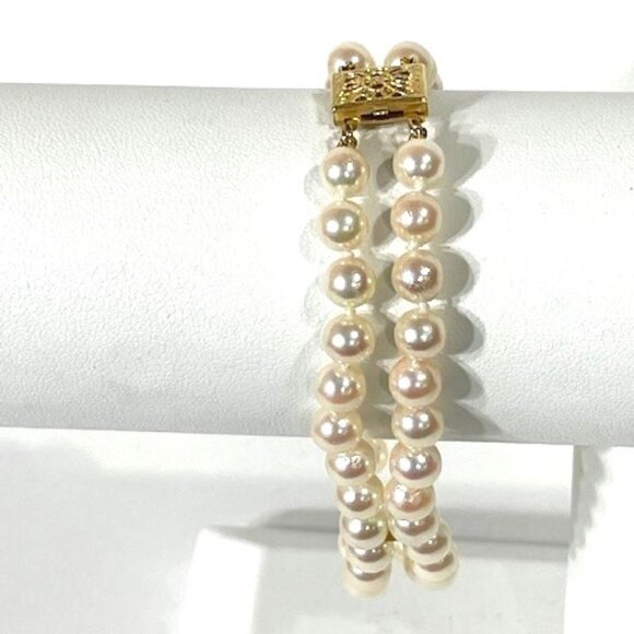 Two-strand cultured pearl and 14K bracelet. - Picture 3 of 8